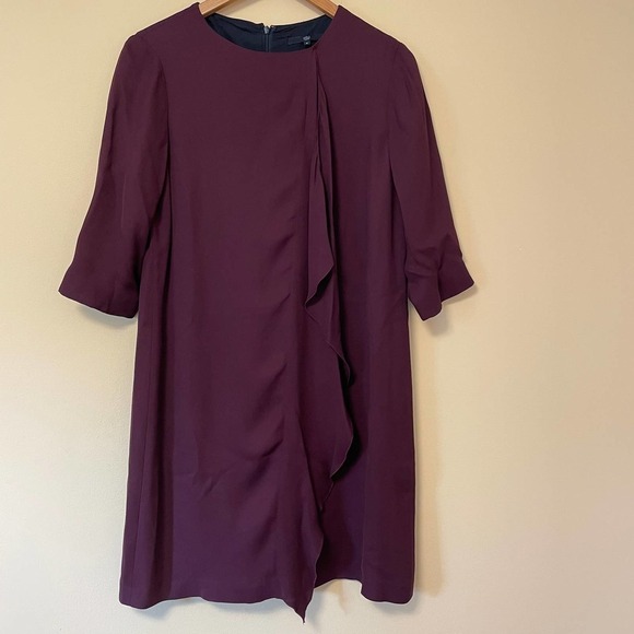 Tibi Ruffle Drape Shift Dress 8 Burgundy Holiday Cocktail Party Academia Sheath - Picture 1 of 4